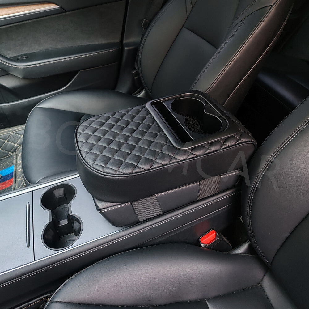 Waterproof Car Armrest Cushion Heightening Pad Elbow Support Mat W/2 Cup Holder