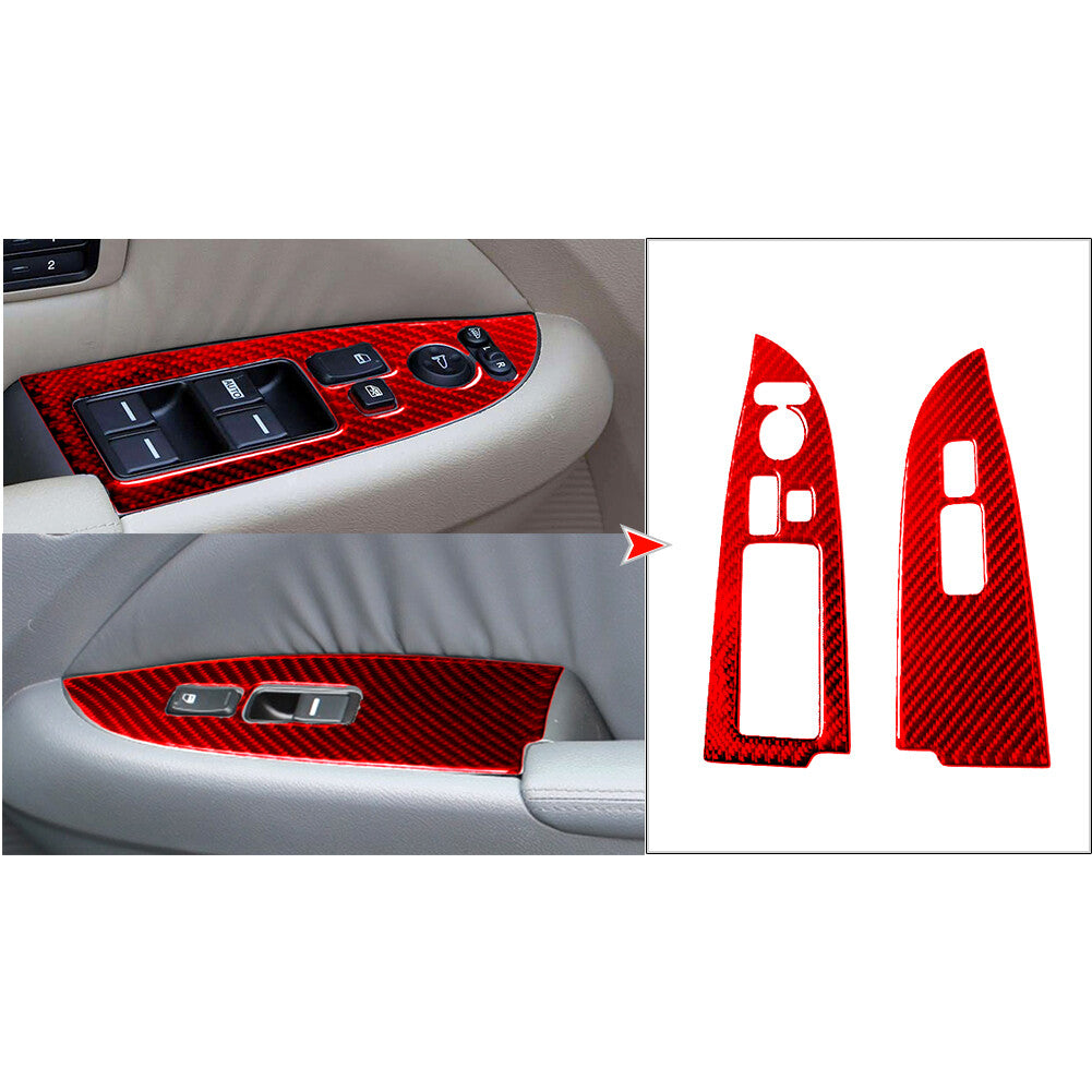 4x Carbon Fiber Window Lift Switch Panel Cover Trim for Honda Odyssey 05-10 Red