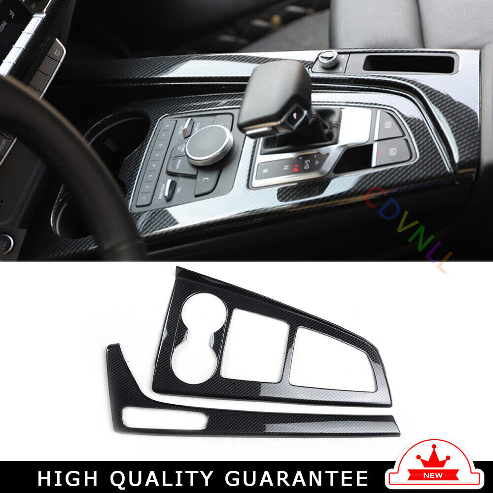 Console Gear Shift Frame Cover Trim 2PCS Fit for Audi A4L 2017-2019 Carbon Fiber