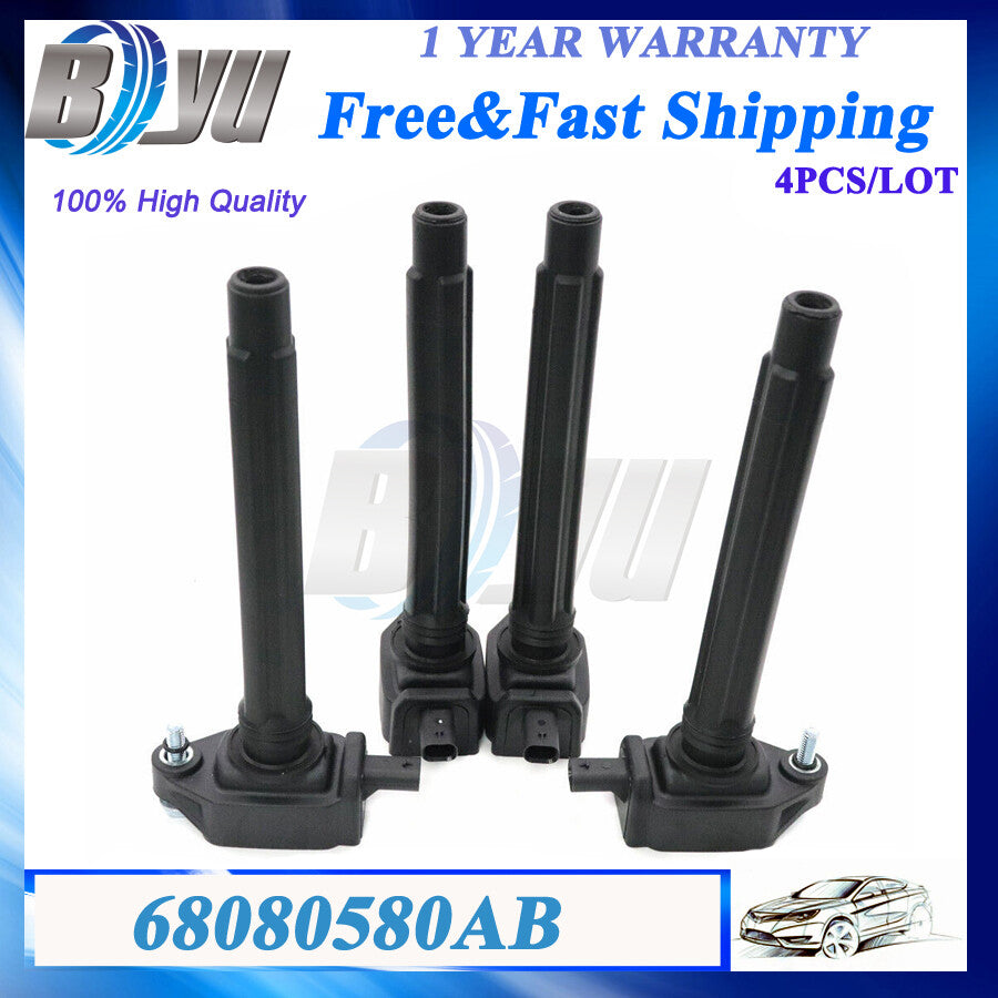 Ignition Coil 4PCS 68080580AB for 200/ Dart/ 500X/ Cherokee Renegade/ for Ram 2.4L