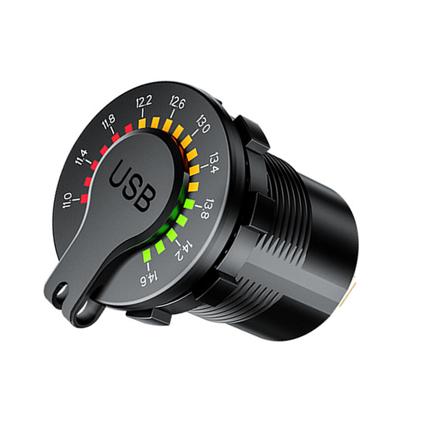 12V/24V QC 3.0 Car Charger Socket Dual USB Port Fast Charging With LED Voltmeter