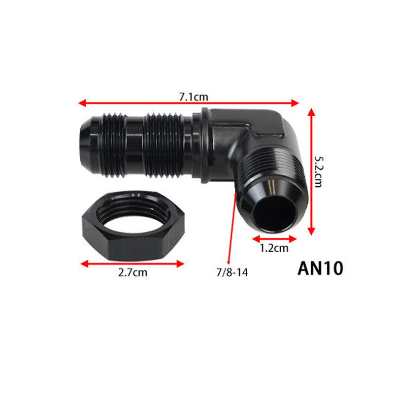 Aluminum 90Degree 10AN Male Flare Union Bulkhead Fuel Fitting Adapter AN10 W/Nut