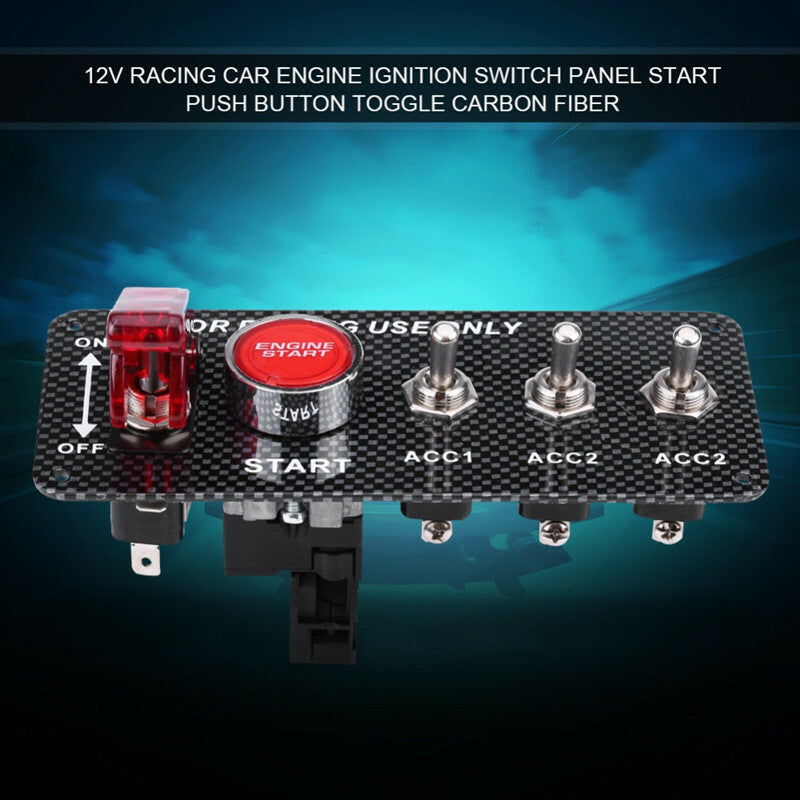 5in1 Car Ignition Button Panel Engine Start Push Button LED Toggle Carbon Panel