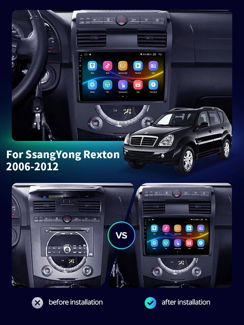 Car Radio For Ssang Yong for Rexton Y250 II2 2006-2012 CarPlay GPS Multimedia Player