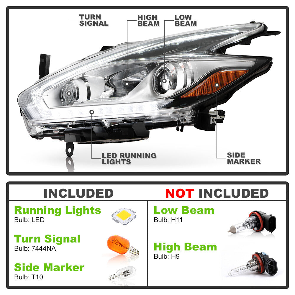 Left Driver LED DRL Halogen Projector Headlight For 2015-2016 for Nissan Murano