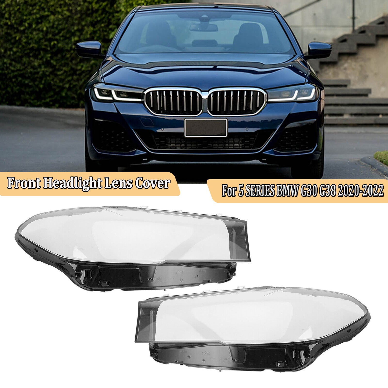 A pair of headlight lens protective covers for 2020-2022 for BMW 5 Series G30 G38