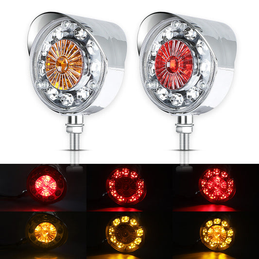 2X Round LED Pedestal Fender Truck Trailer Double Face Turn Signal Brake Lights
