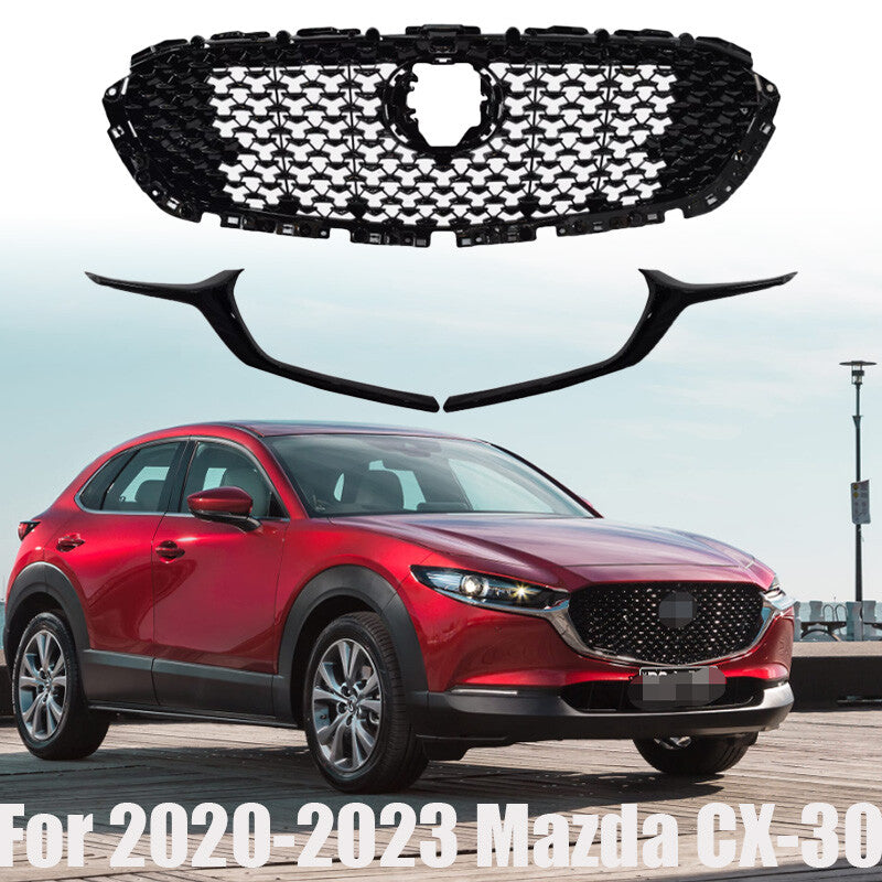 For 2020-2023 for Mazda CX-30 Gloss Black Front Grille And Front Grille Molding Trim