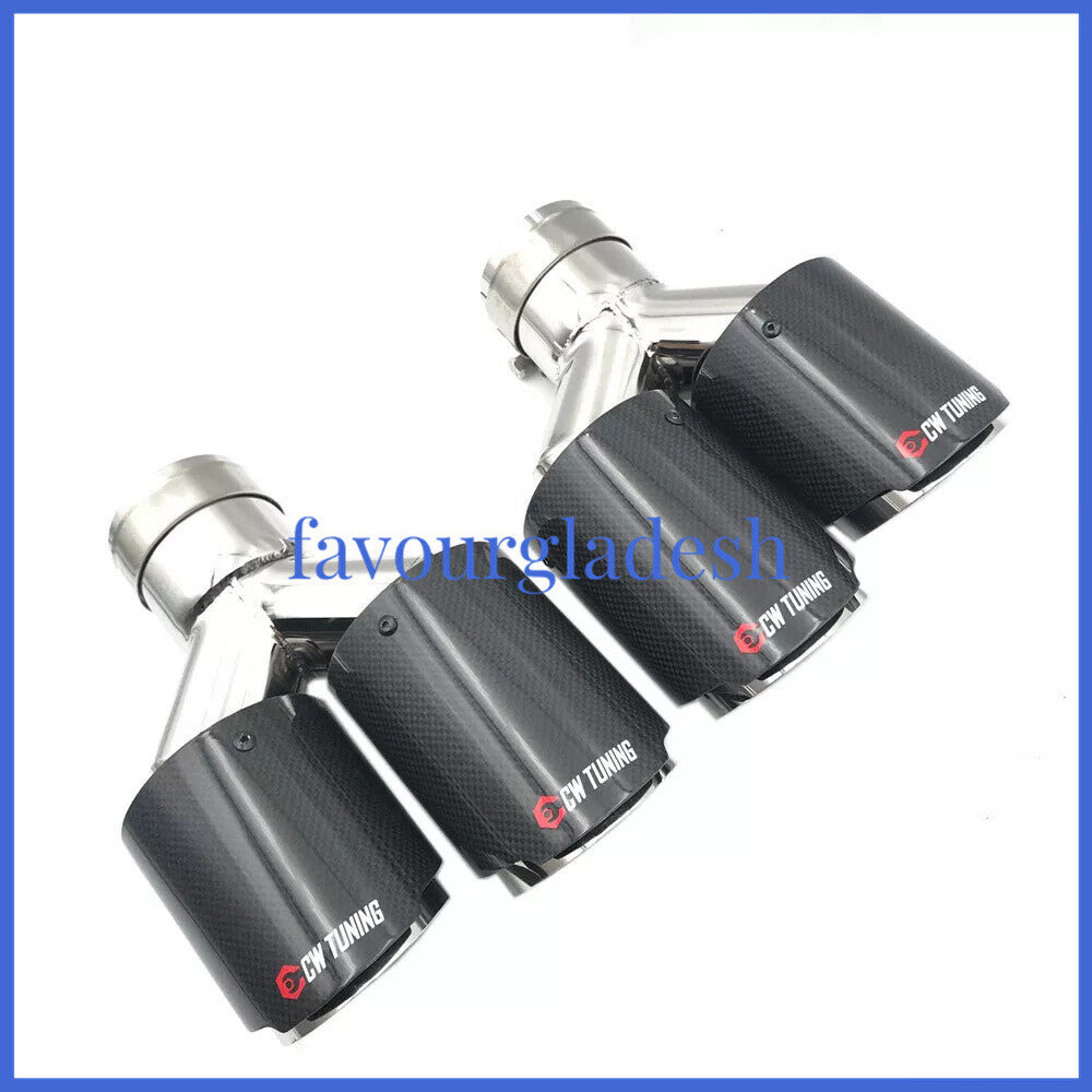 2PCS: ID:63mm OD:114mm Akrapovic Glossy Carbon Fiber Universal Dual Exhaust Tip