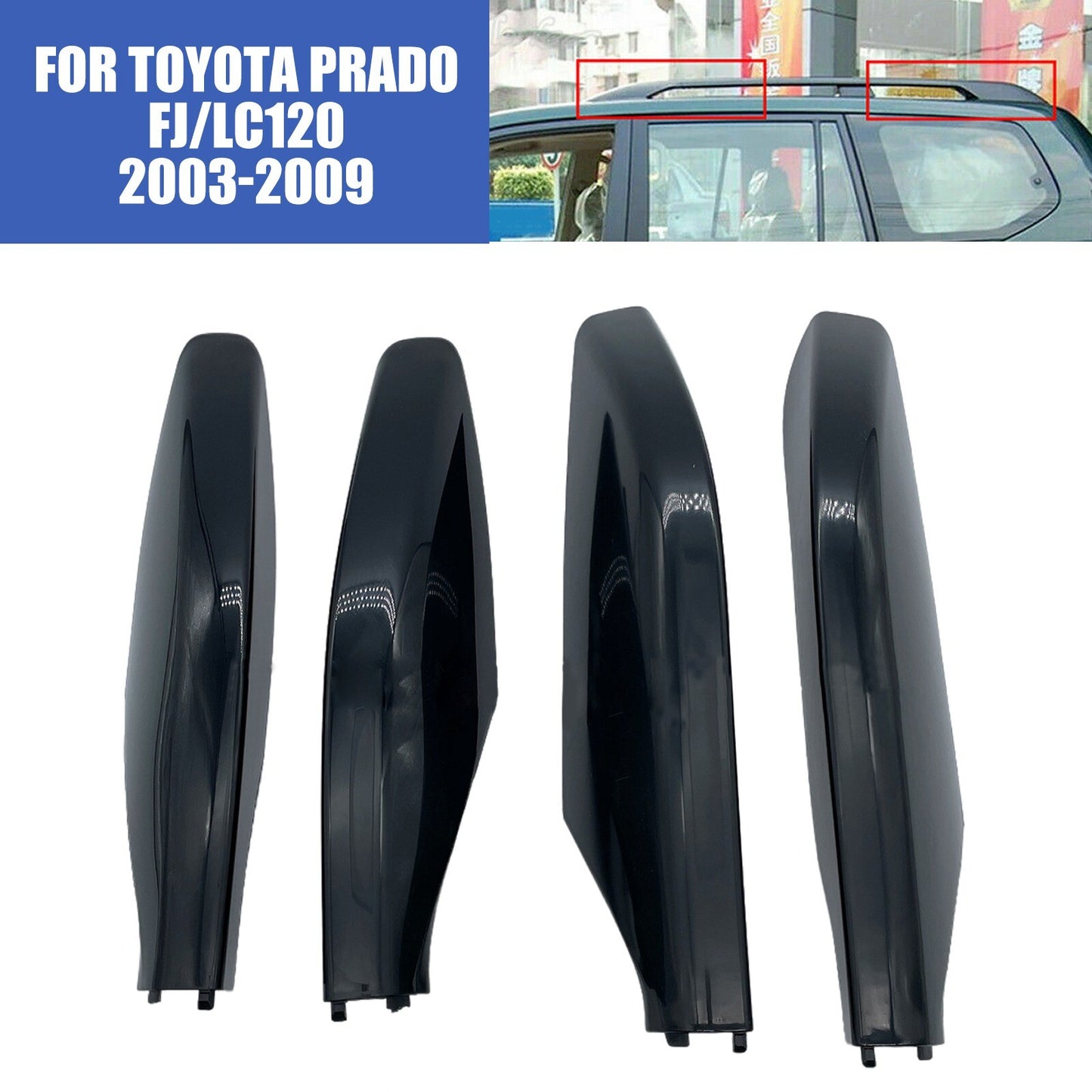 4-piece set of roof rail bracket end caps, black, suitable for Toyota Prado FJ/LC120 03-09 AT