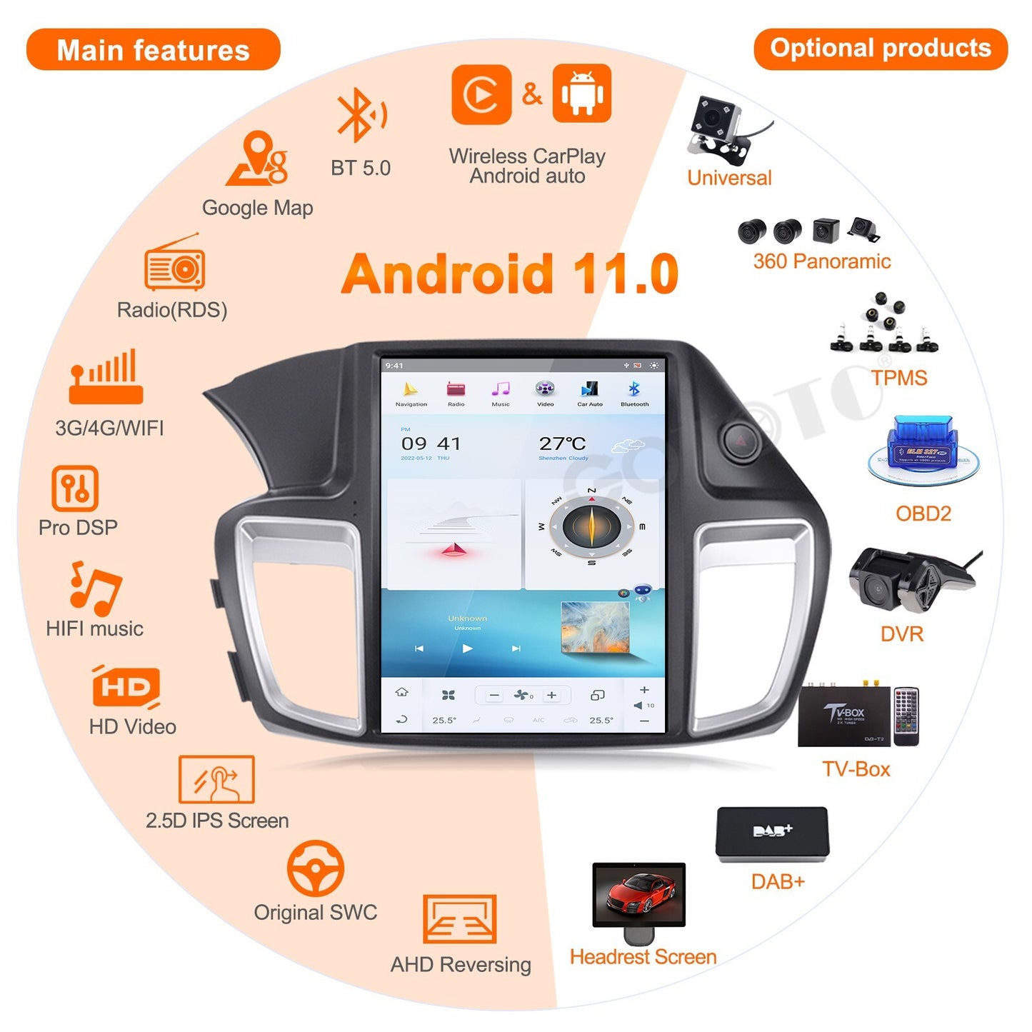 for Honda for Accord 9 2012-2017 Android Car Radio Stereo Auto Receiver Video Screen