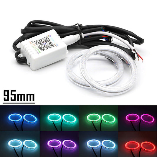 RGB Colorful COB Car Headlight Angel Eyes Light LED Halo Rings Lamp Kit 95MM