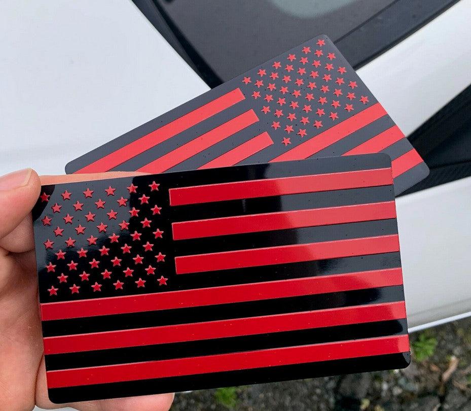 Car side fender rear trunk badge sticker, American flag, red and black, suitable for Chevrolet 2-piece set.