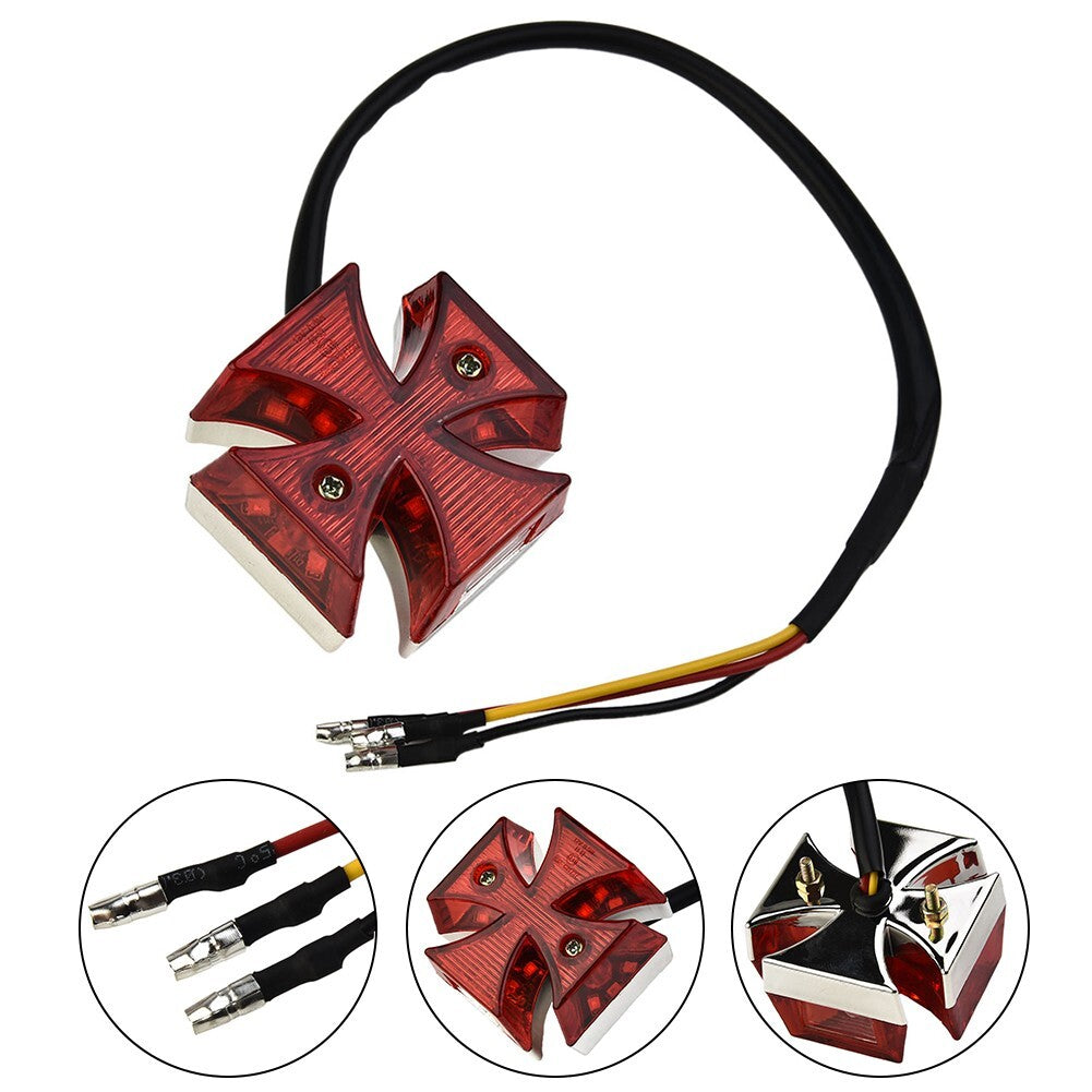 Motorcycle Choppers Dirt Bike Maltese Cross LED Rear License Plate Tail Light