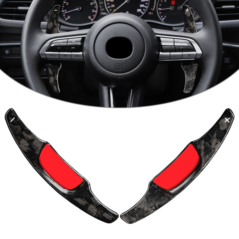 2¡ÁSteering Wheel Paddle Shifter Extension Fit for Mazda 3 2020-2021 Carbon Fiber Car