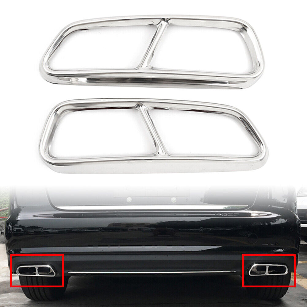 Glossy Silver Rear Exhaust Muffler Tail Pipe Cover Trim Fit for Audi A6 S6 2015-2018