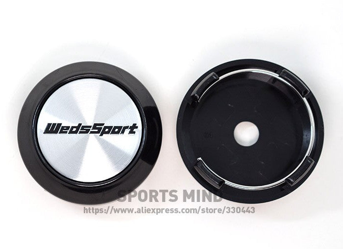 4-piece set of 64mm Weds Sport rim caps, center caps, and logos in silver TE37