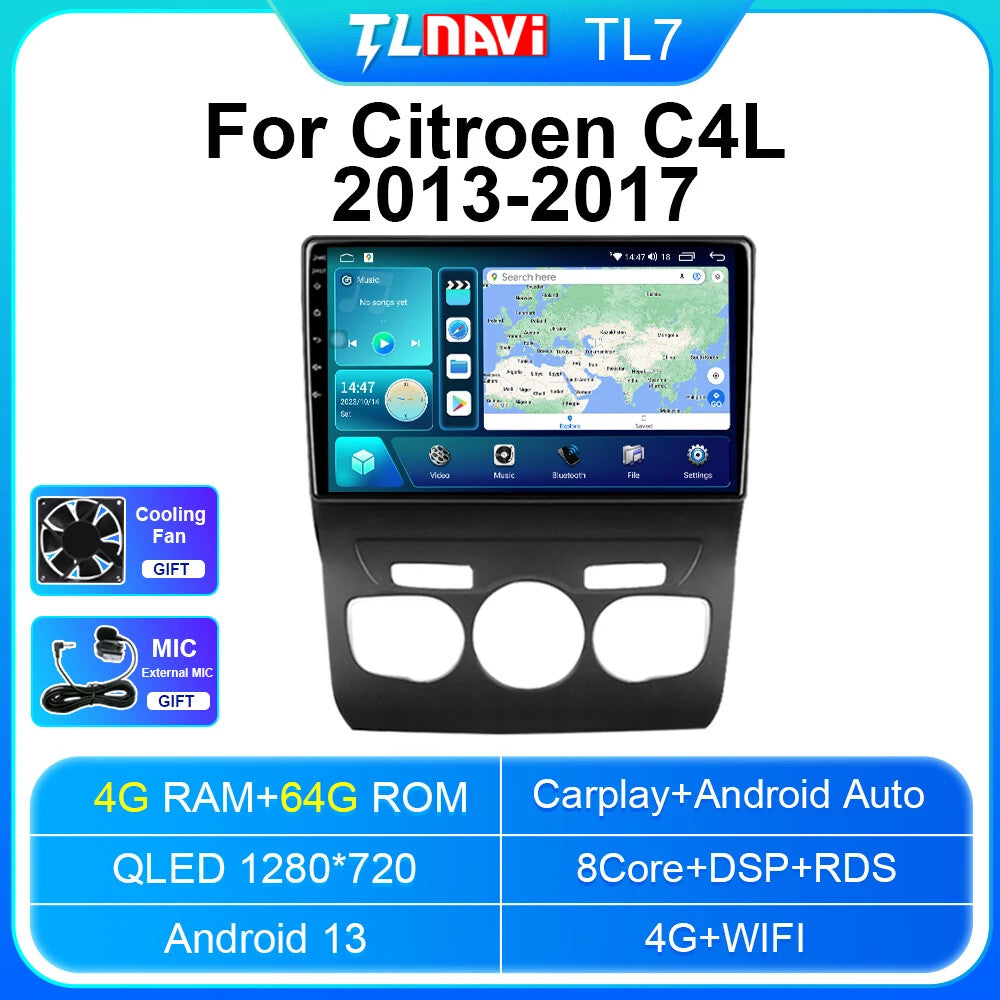 Car Radio Screen for Citroen for C4 C4L 2013-2017 Android CarPlay GPS Stereo Player