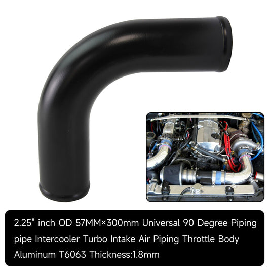 90 Degree 57mm 2.25 Aluminum Intercooler Intake Pipe Piping Tube Hose Black
