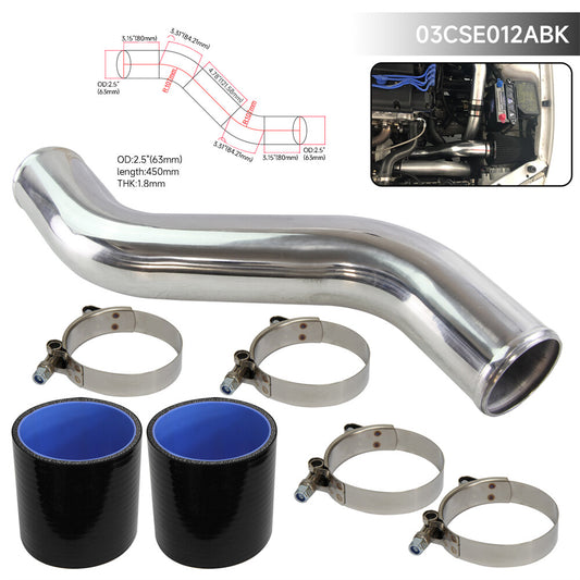 63mm 2.5'' S / Z Shape Aluminum Turbo Pipe Piping Tube + Silicone Hose Black