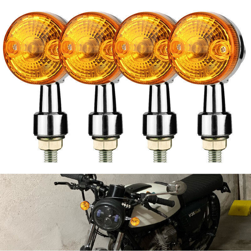 4x Silver Motorcycle Turn Signals Indicator Blinker Amber Light for Honda for Suzuki
