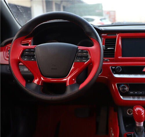 for Hyundai Sonata 2015-2019ABS Red Carbon Fiber Steering Wheel Frame Cover Trim