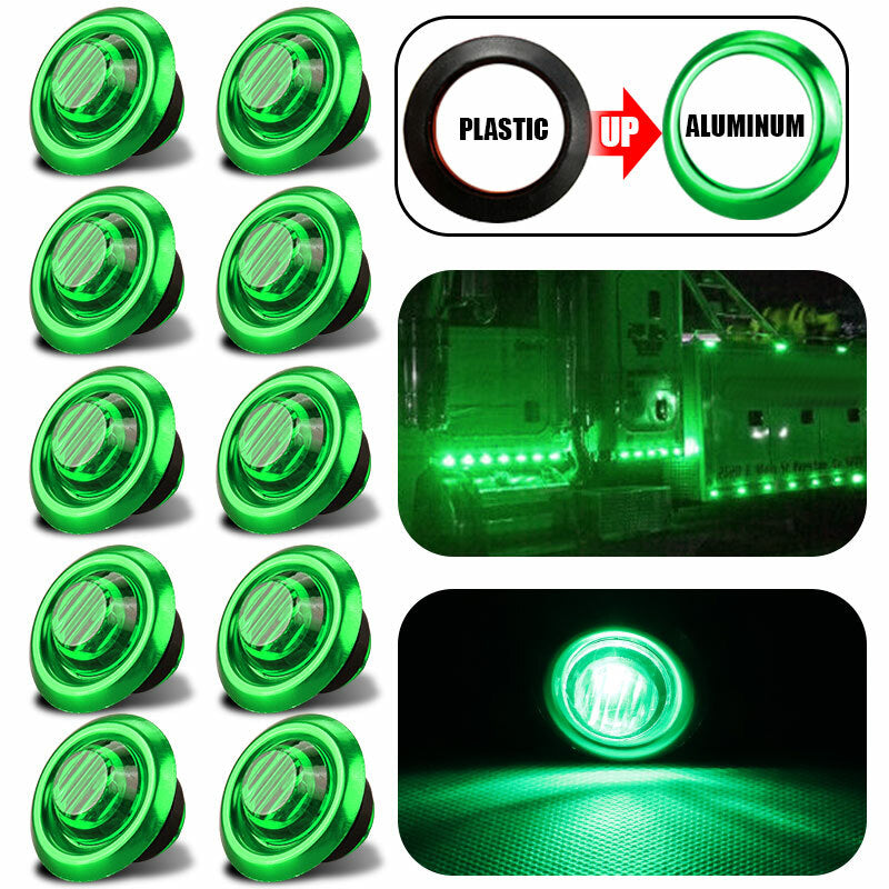 10X 3/4 12V Marker Lights LED Truck Trailer Round Side Bullet Indicator Green