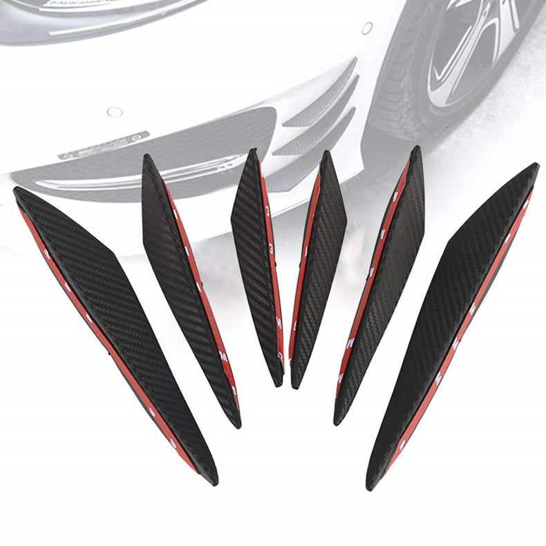 6Pcs Carbon Fiber Style Printing Car Front Bumper Fins Lip Kit Canards Splitter