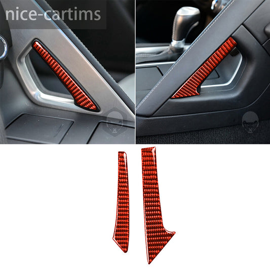 2¡ÁRed Carbon Fiber Console Handle Panel Trim for Chevrolet for Corvette C7 2014-2019