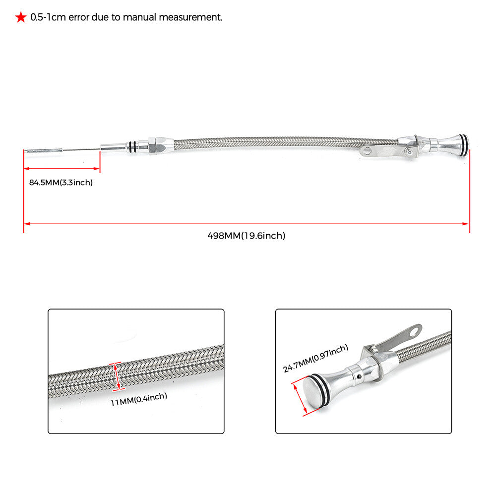 Braided Stainless For 65-90 BBC Flexible 396 402 427 454 502 Engine Oil Dipstick
