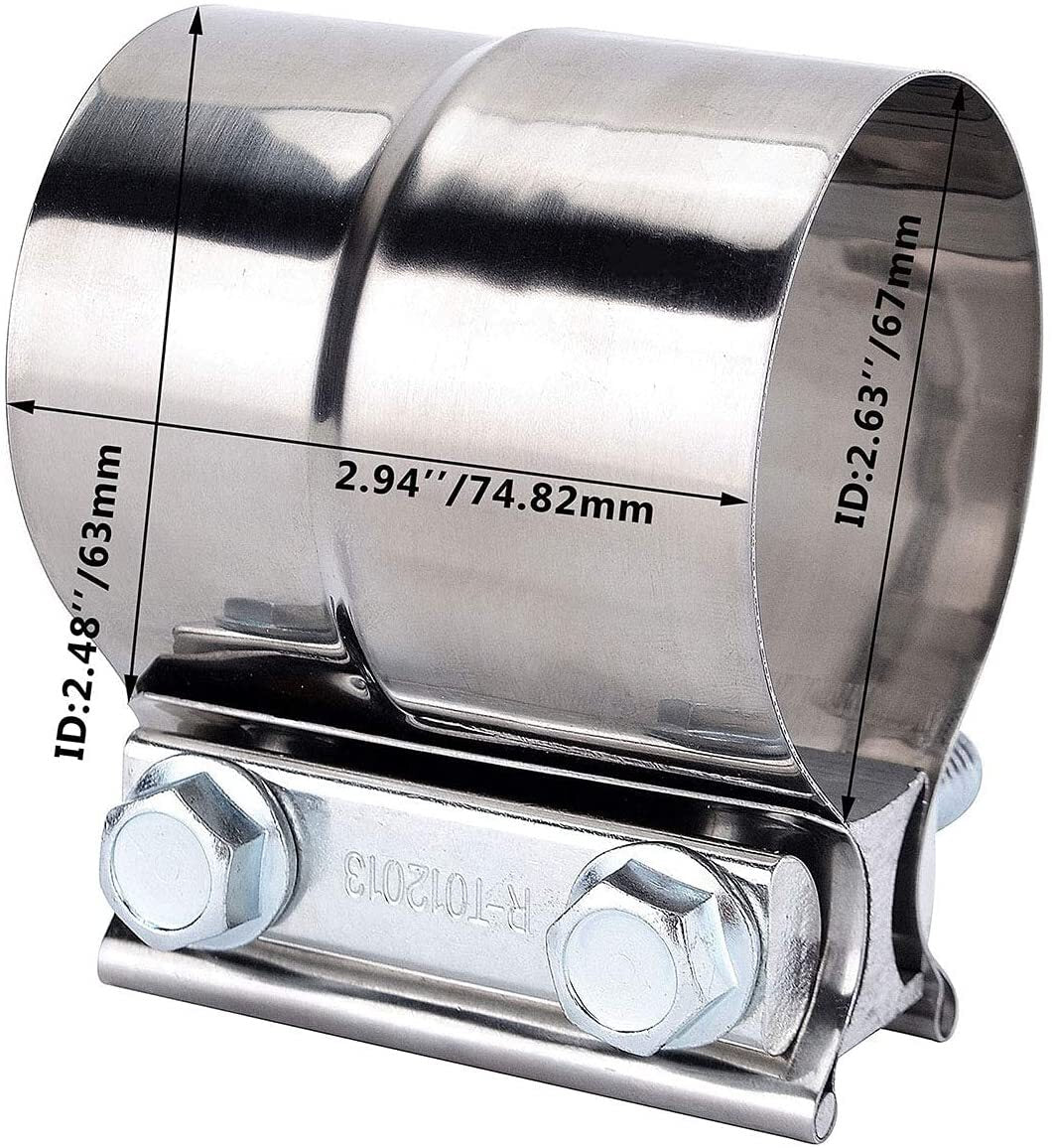 2 Pack 2.5 Inch Exhaust Clamps Stainless Steel Muffler Band for Exhaust System
