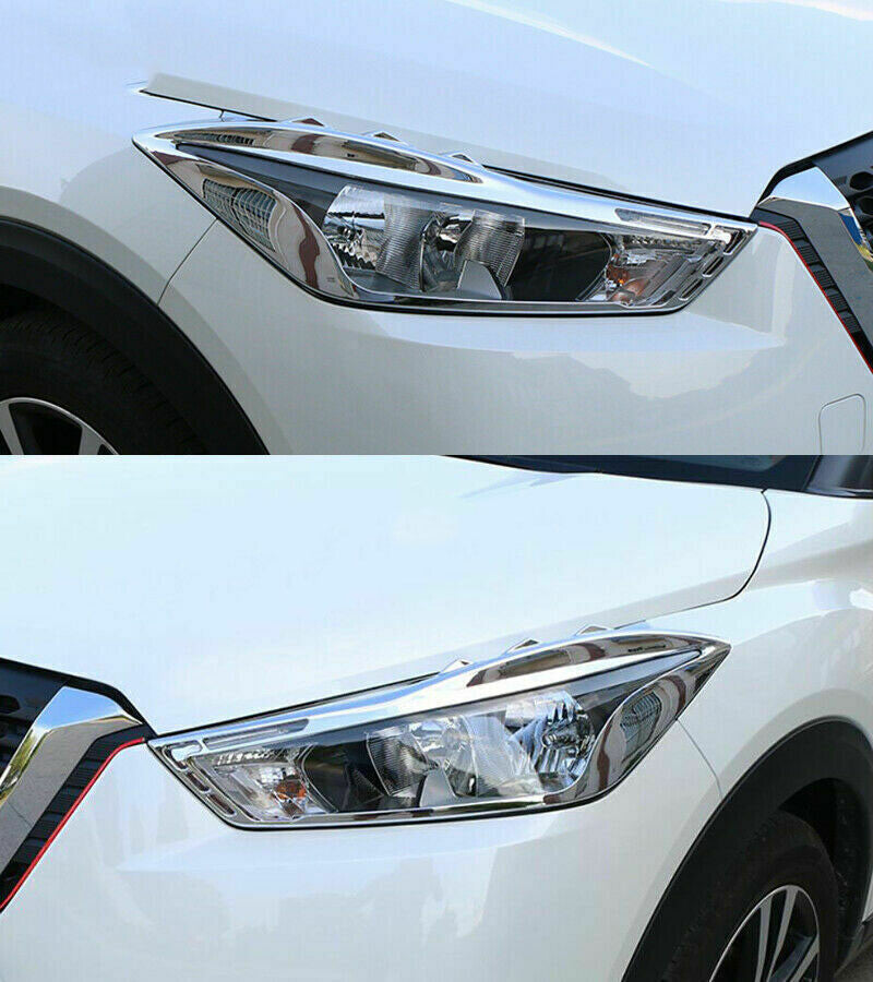 2x for Nissan Kicks 2017-20 ABS Chrome Front Head Light Molding Cover Trim Frame