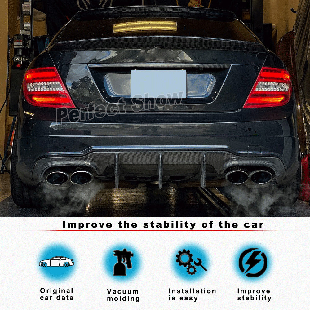 Carbon Fiber Rear Bumper Lip Diffuser for Mercedes W204 C204 C300 C63 12-15