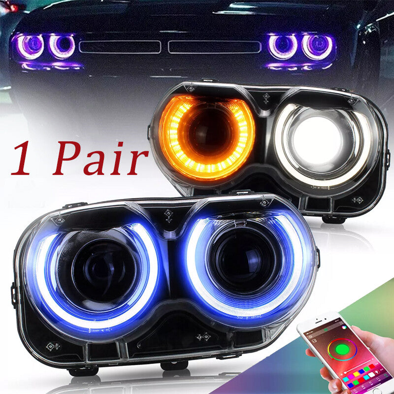 1 Dual Headlight RGB DRL Kit for 2015-2023 for Dodge for Challenger Headlights