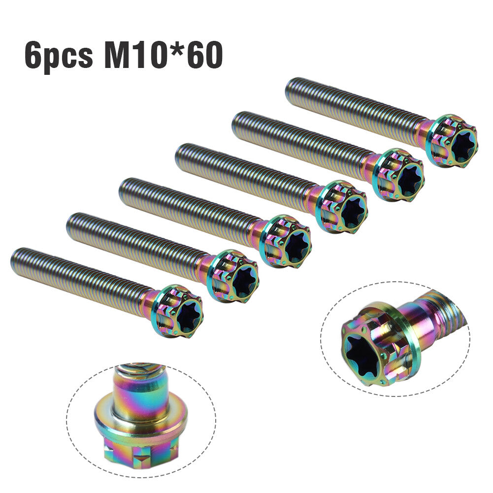 6pcs Bolts Torx Head Flange Screws M10x60mm Rainbow For Motorcycle Bike