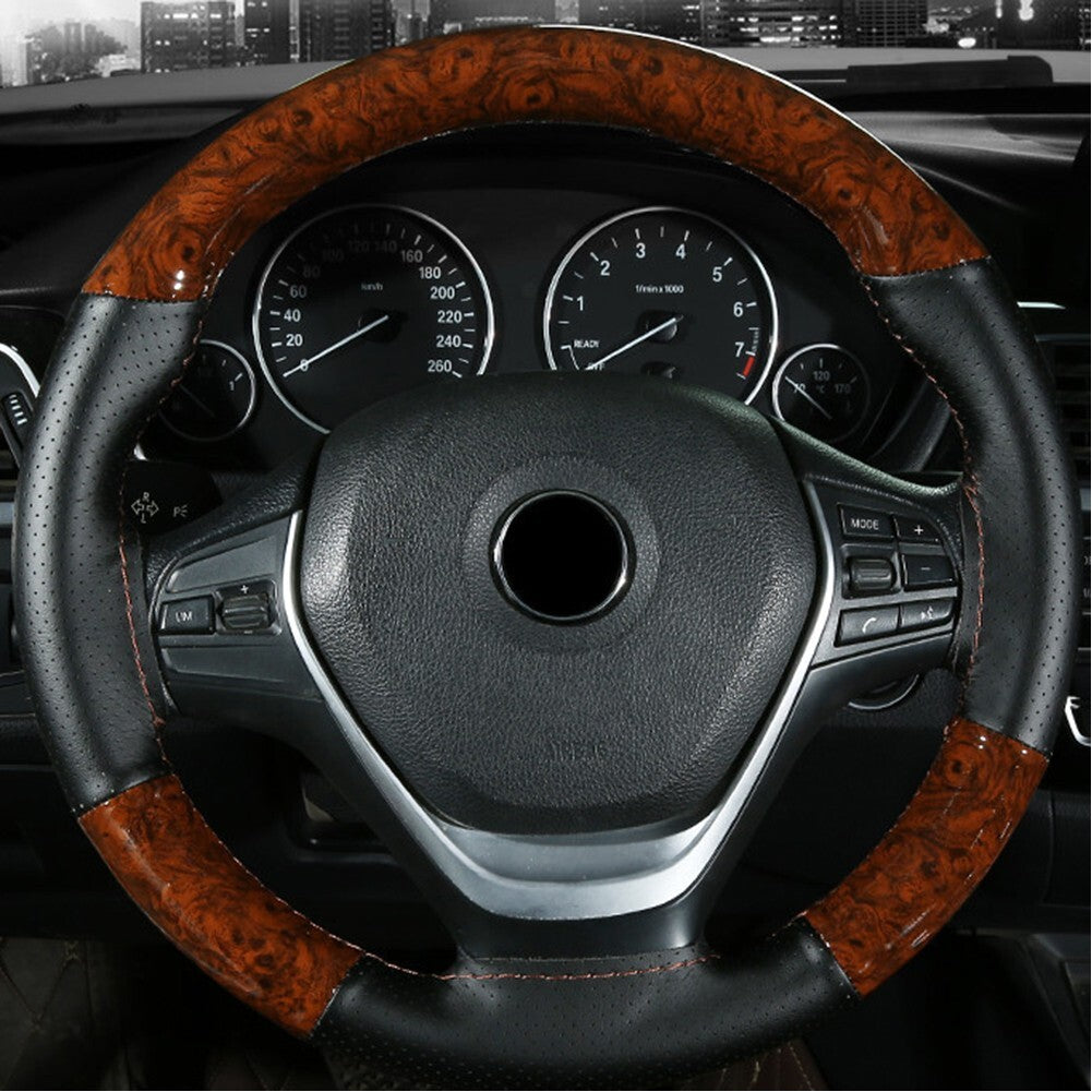 Peach Wood DIY Car Truck Leather Steering Wheel Cover with Pins and Thread - New Product