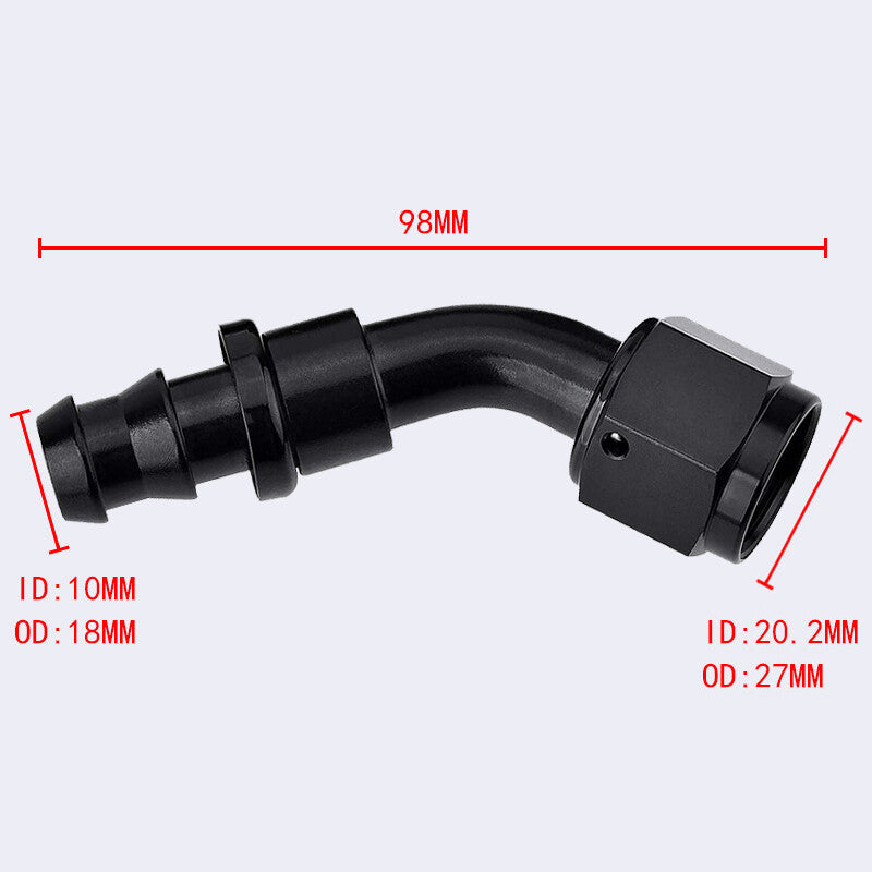 10AN AN10 45 Degree Push-On Hose End Fittings/Adapters Push Lock Barb Black