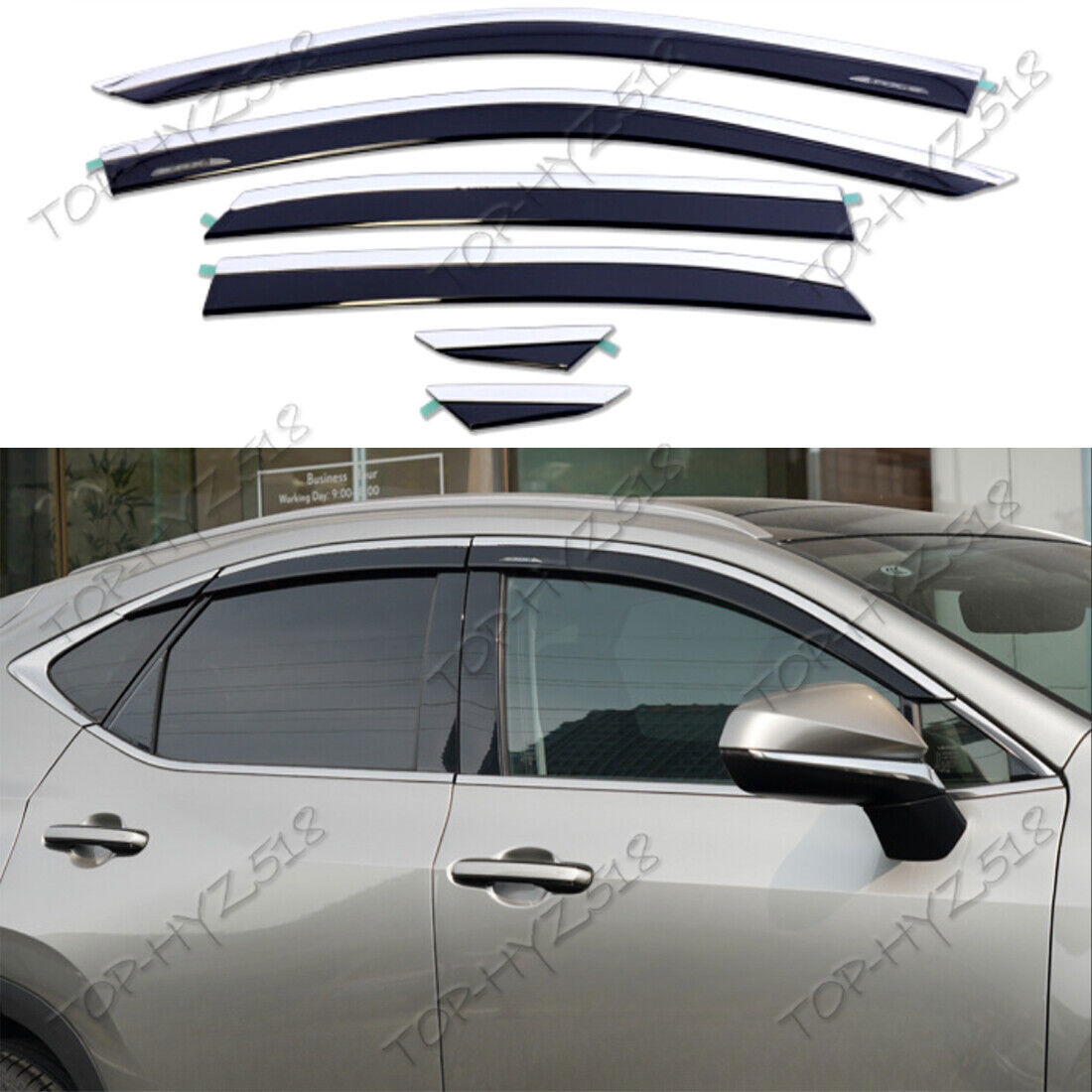 for Lexus RX350 450H+ 2023-2024 Window Visors Sun Rain Guard Deflectors W/Chrome