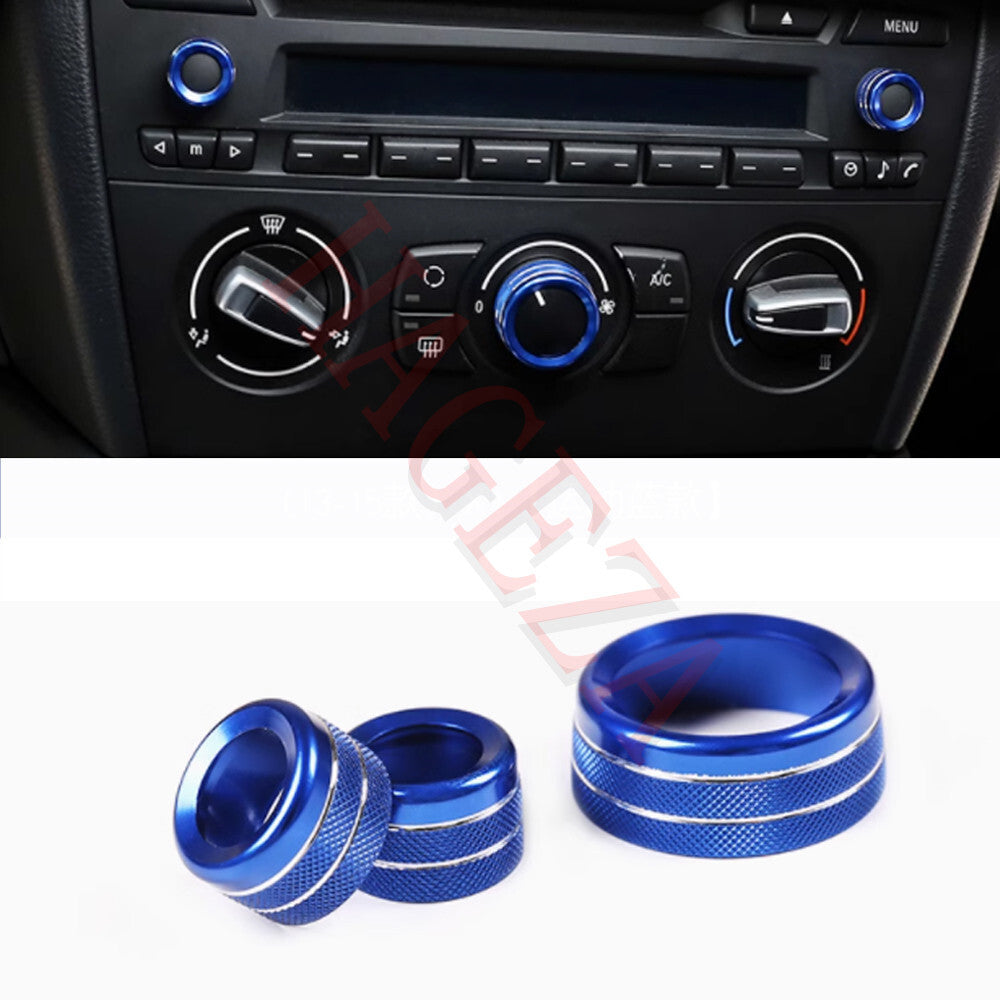 Alloy Center Console AC Knobs Audio Volume Ring Cover for BMW E84 X1 2013-15 Blu