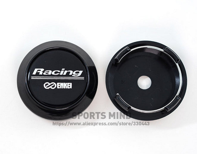 4-piece set of 64mm Enkei racing logo wheel center caps, hubcaps, rim caps, badges, black