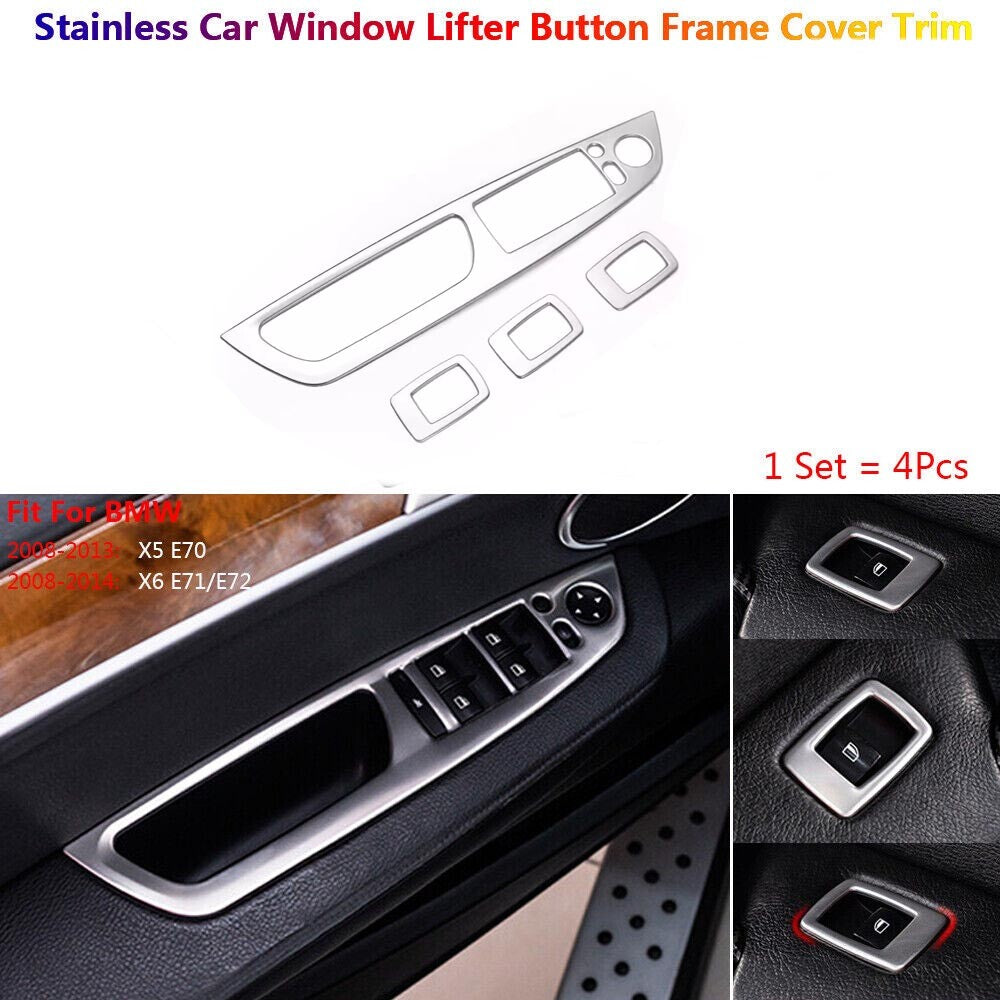 4x Stainless Car Door Window Lift Switch Button Cover Trim for BMW X5 X6 E70 E71