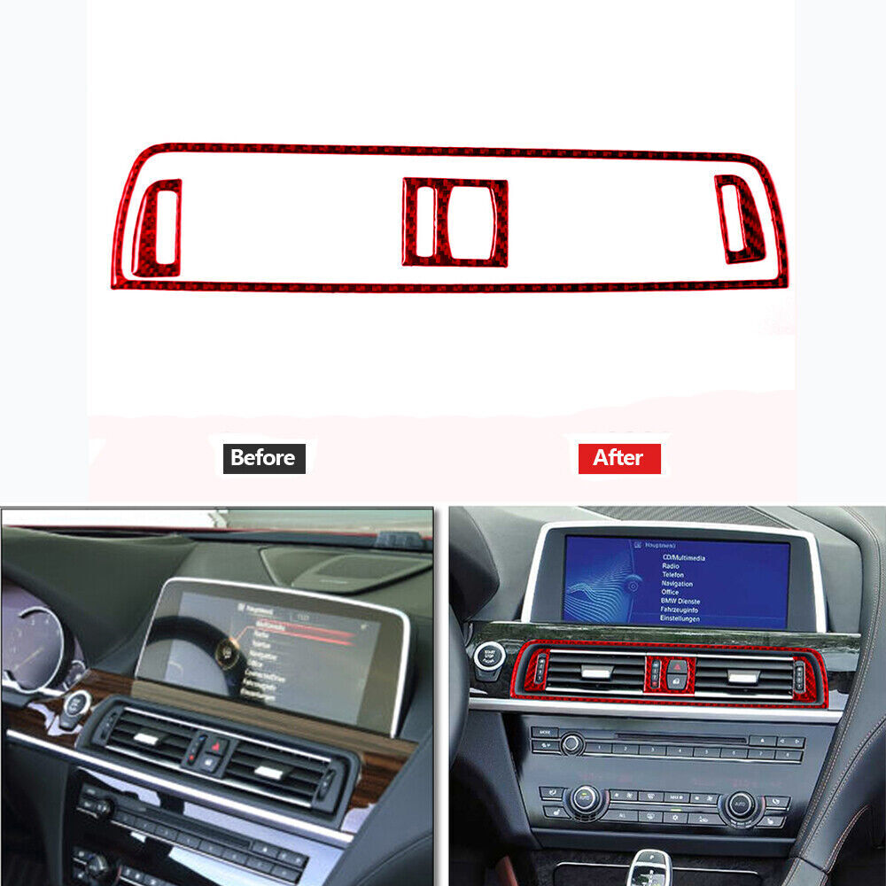 Red carbon fiber central vent outlet trim for BMW 6 Series F12 2011-18