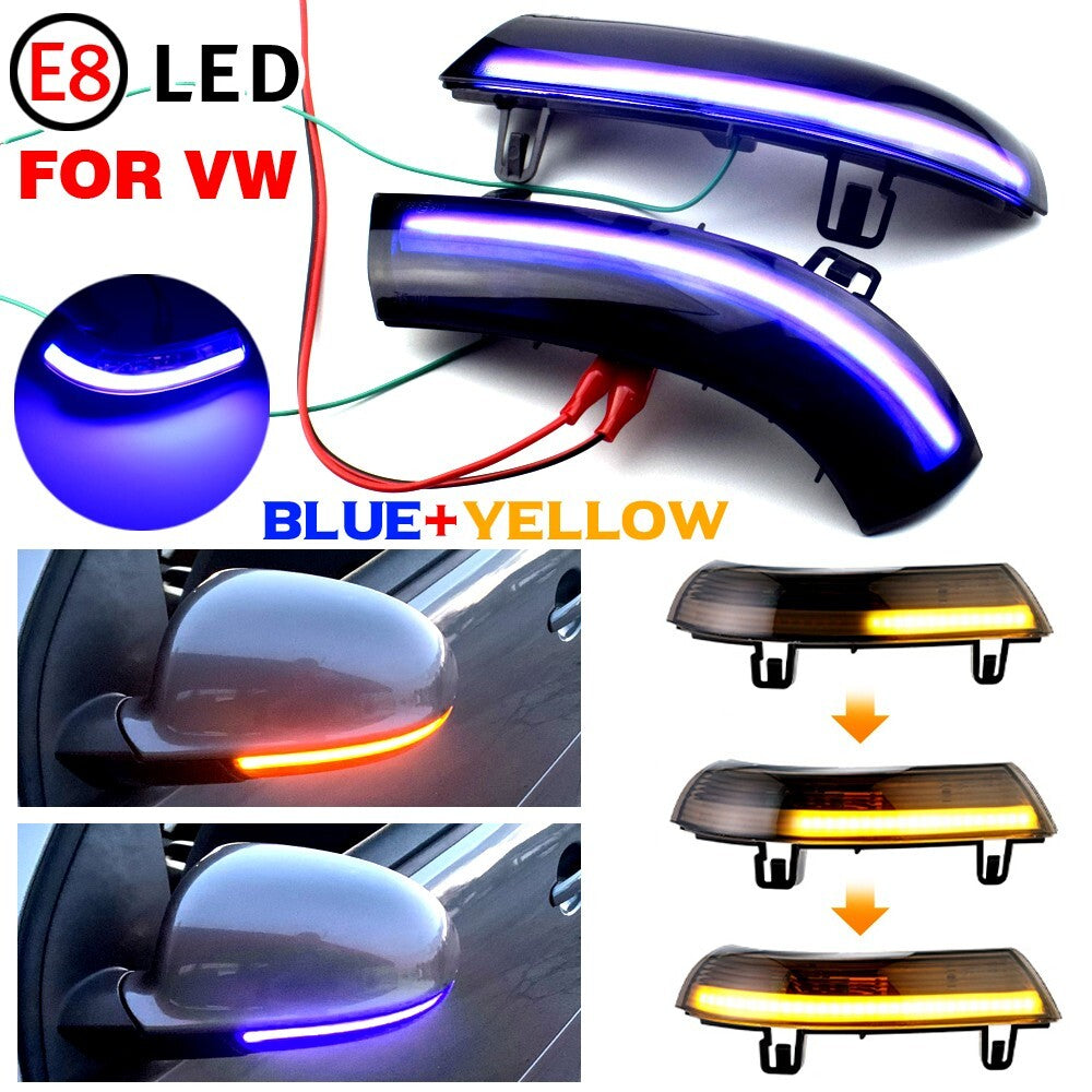 2pcs LED Side Mirror Dynamic Turn Signal Light for VW for Golf 5 for Jetta Yellow+Blue