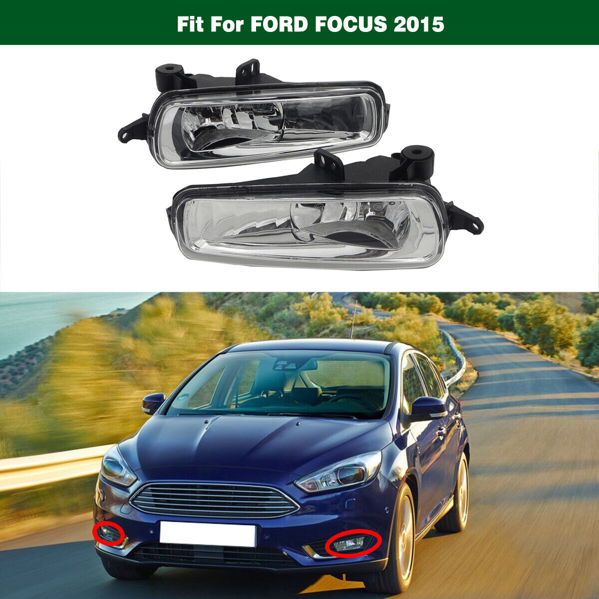 1Pair Front Bumper Fog Light Driving Lamps Replacement for Ford Focus 2015 2016
