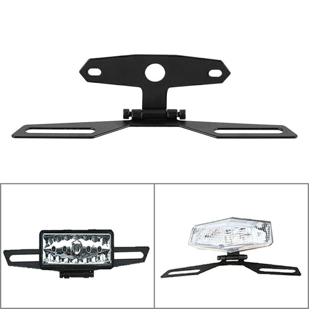 Folding Motorcycle License Plate Bracket Tag Taillight Holder ATV Dirt Bike dual