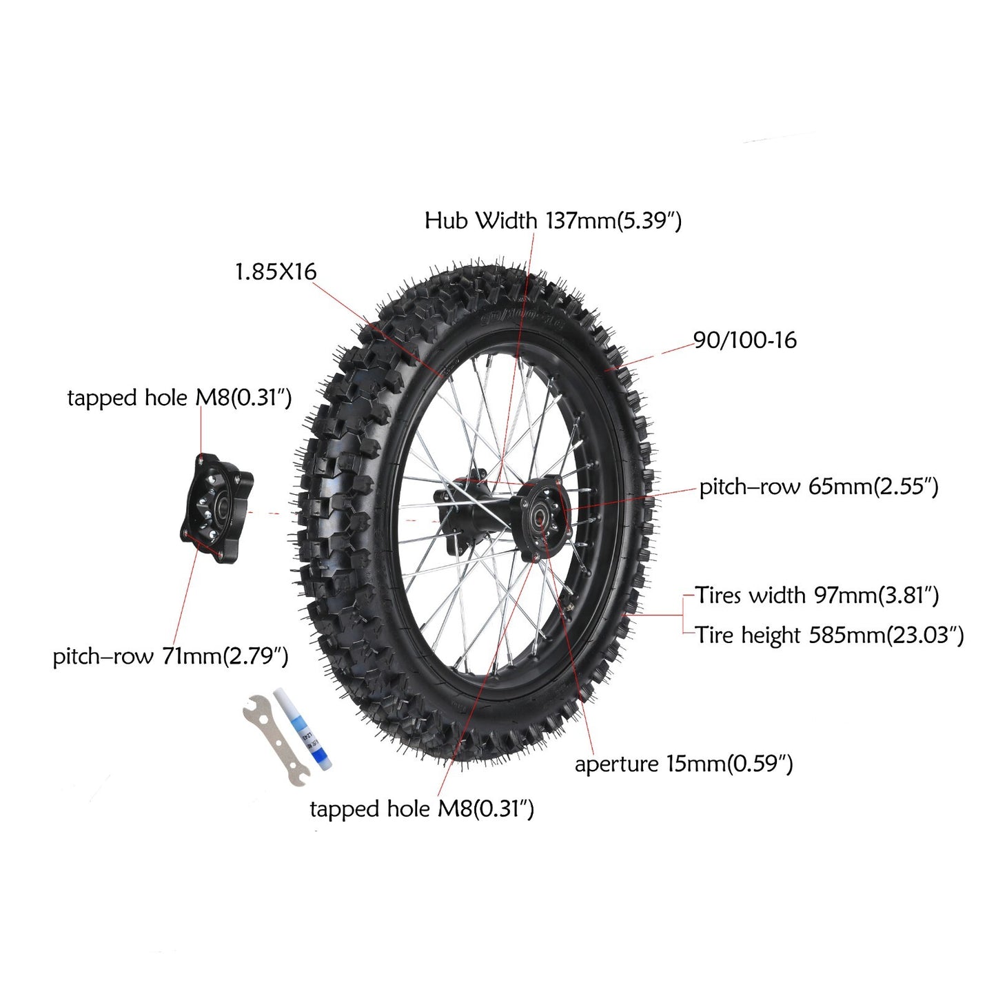 16-inch rear wheel swingarm kit, 90/100-16 tires and rims, Fo Dirt Pit bicycle, Taodao 125 150cc