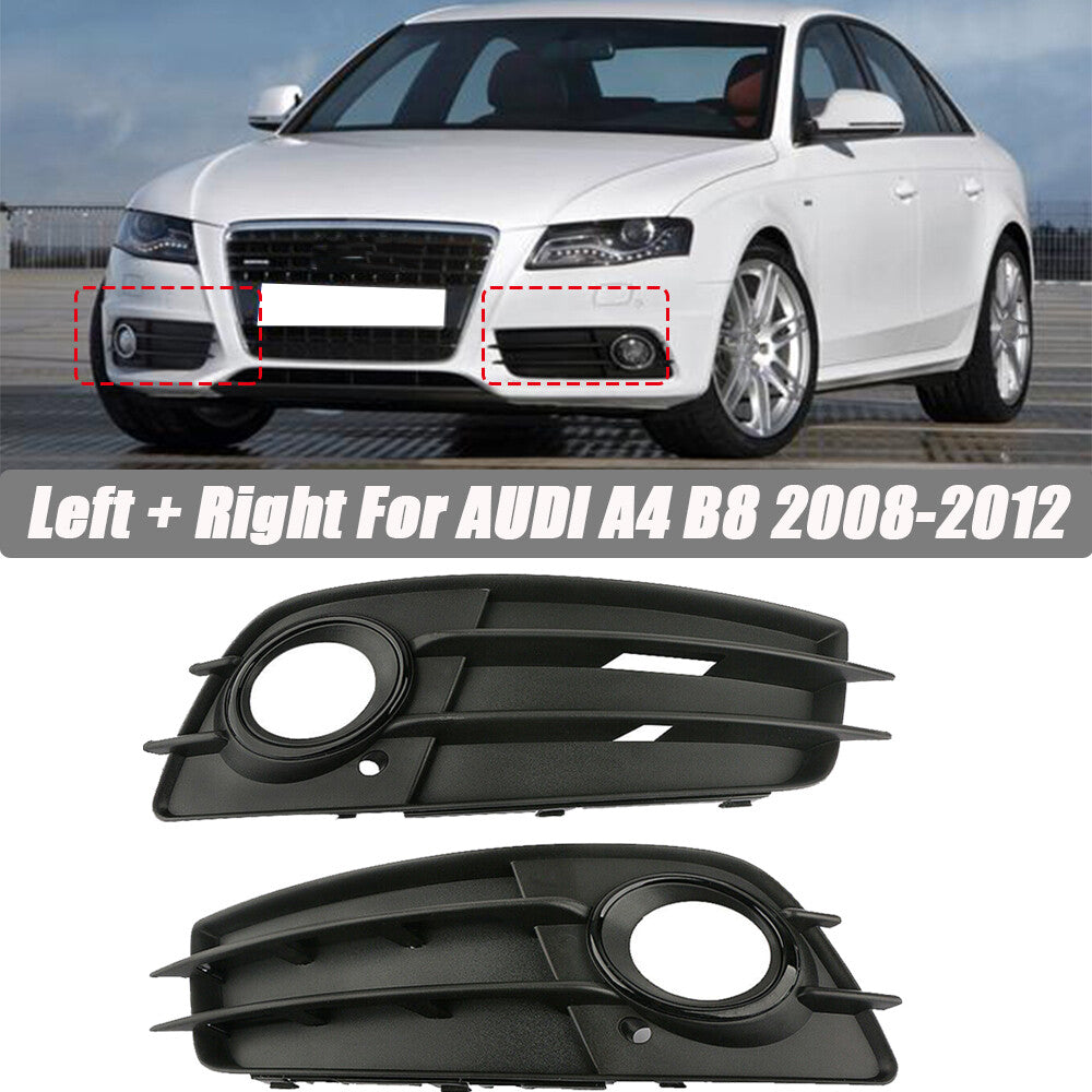 Left + Right Fog Light Grille S-Series Bumper Matte Black for Audi A4 B8 2008 - 2012