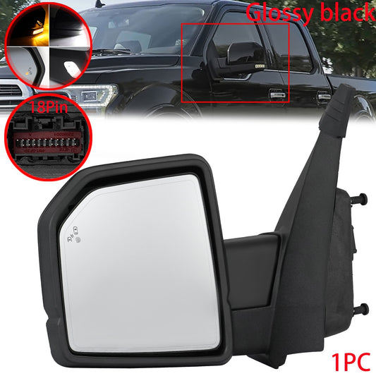 Driver's left-side mirror compatible with 2015-2020 for Ford F-150s, power folding, memory blind spot feature.