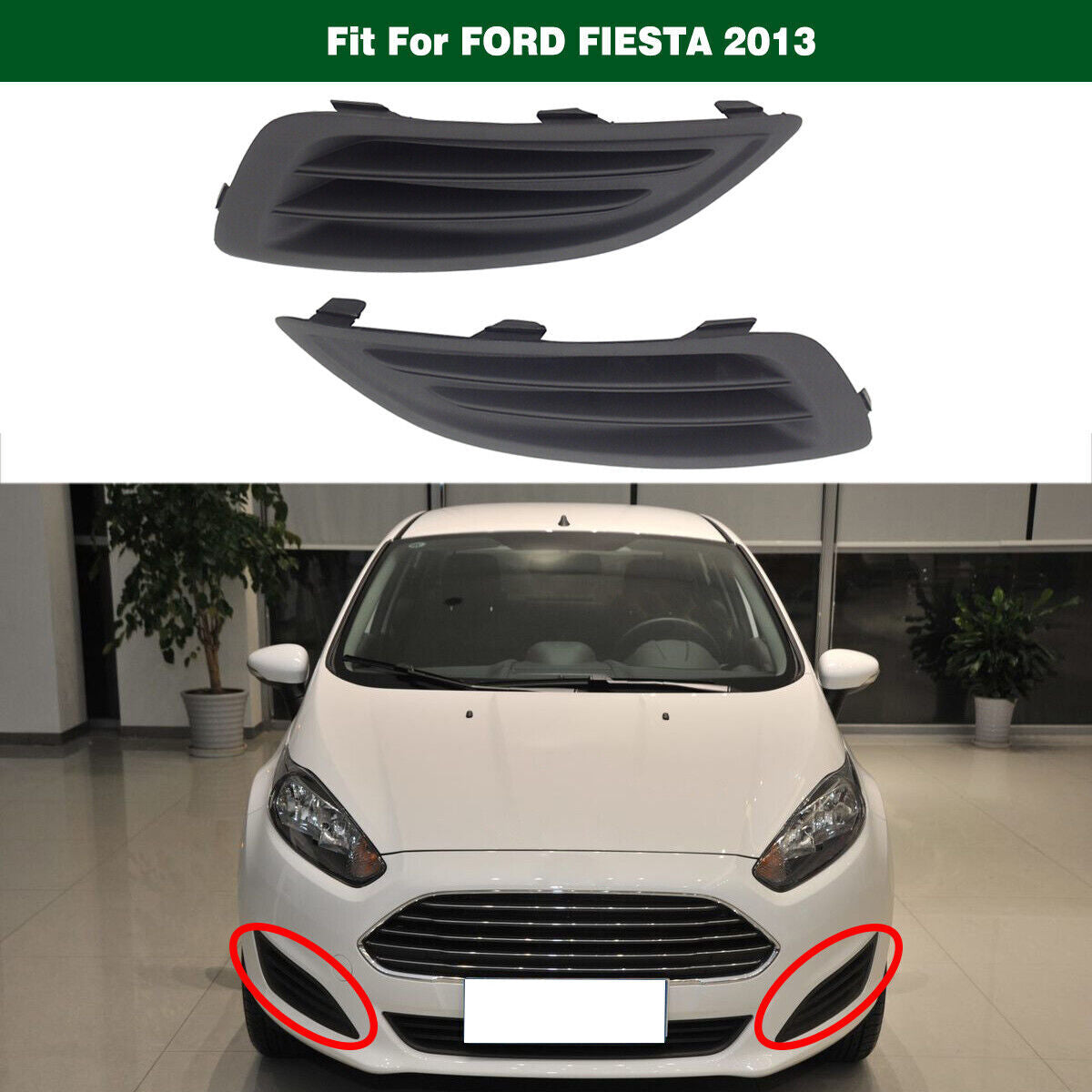 1Pair Front Fog Light Lamp Grille Cover Bezel w/o Hole for Ford Fiesta 2013-2015