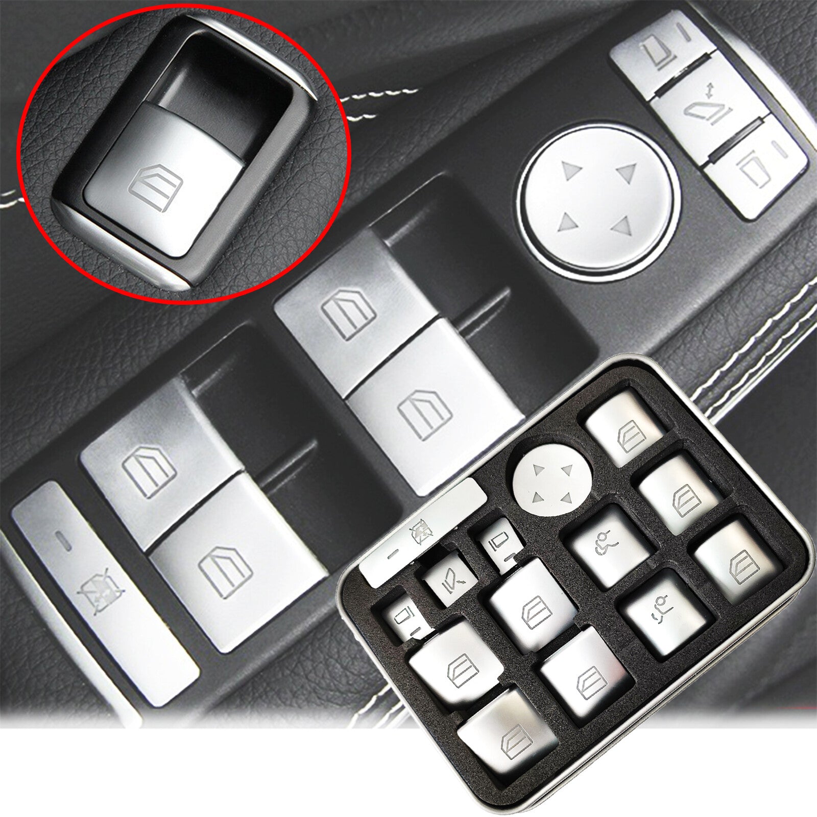 14Pcs Interior Modified Window Switch Button Repair Stickers for Mercedes Benz
